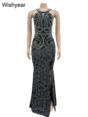 Formal attire Dresses: Rhinestone Mesh Crystal Beaded Slit Backless Bodycon Maxi