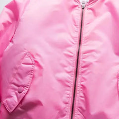 Men Pink Bomber Jacket Quilted / Thin Aviator Jackets Zippered Sleeve Pocket