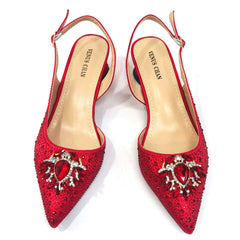 Matching Shoes and Bags: Red Color Pointed Top Ladies Shoes Matching Bag Set