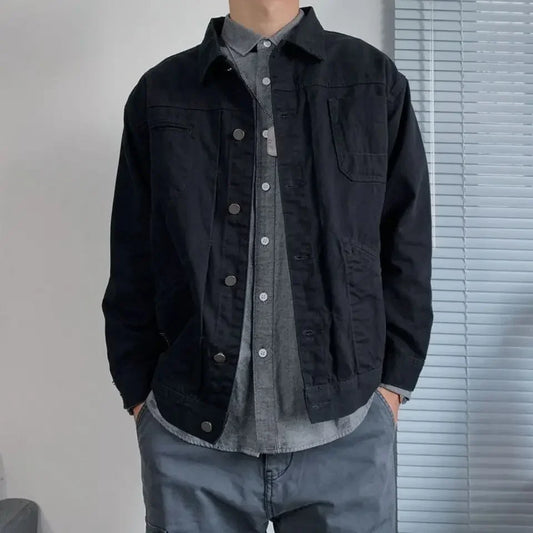 Denim Jackets Man Khaki Cargo Jeans Coat for Men Vintage Large Size Branded