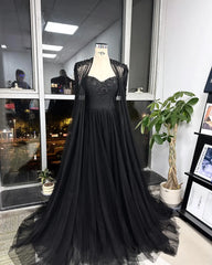 Homecoming Dresses: Black Beaded Glitter A-line Wedding Dress Elegant Detachable