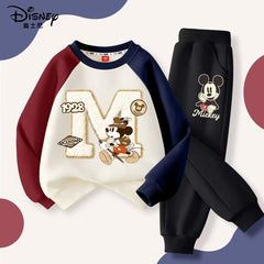 Disney Autumn Baby Boys Clothes Set Kid Mickey Printed Sweatshirts Pullover Top and Pants 2pc Suit Children Boy Patchwork Outfit