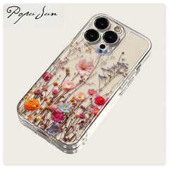 Transparent Flower Floral Phone Case For iPhone 16 15 13 14 12 11 Pro Max 15 16 Plus XR Max 12 13 Mini Clear Soft Funda Cover