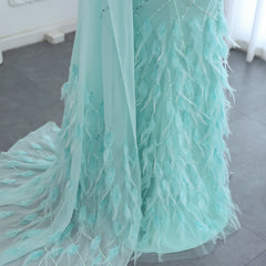 Homecoming Dresses: Turquoise Aqua One Shoulder Mermaid Evening Dress