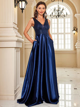 Homecoming Dresses: Evening Dress For Women Deep V-neck Satin Prom Gowns