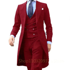 Prom Suits for Men: Royal Blue Long Tail Coat 3 Piece Gentleman Man Suits Male