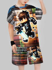 Block Man Digital Printing Cross Border Children's Clothing Casual Short Sleeved T-shirt Boys' Clothing