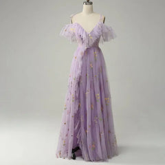 Homecoming Dresses: Wedding Party Dress A Line High Split V Neck Ruffled Prom Dress
