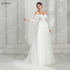 White Bridesmaid Dresses: A Line Ivory Wedding Dresses Spring Women Long Sleeves