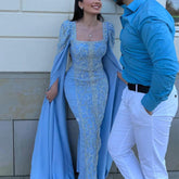 Evening wear Dresses: Sky Blue Mermaid Muslim Evening Dresses