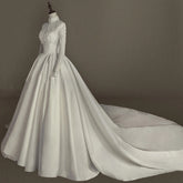 White Bridesmaid Dresses: Long Sleeves White Wedding Dress Ball Gown Floor Length