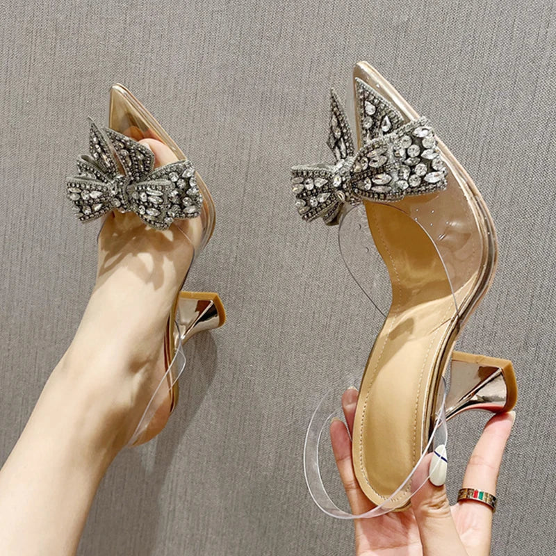 Bowknot Women Pumps Pointed Toe High Heels Wedding Prom Shoes Ladies