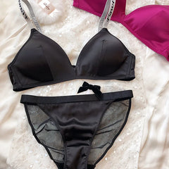 Underwear Set Women Deep V Push Up Bra Set Shoulder Strap Letters