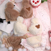 Womens Lolita Kawaii 2pcs Bra Panty Set Cute Bear Embroidery Fluffy Faux