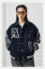Letter Embroidery Bomber Jacket Men Women Autumn Winter Leather Sleeves