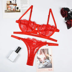 Lingerie Woman Lace Transparent Underwear Fairy Embroidery Brief Sets