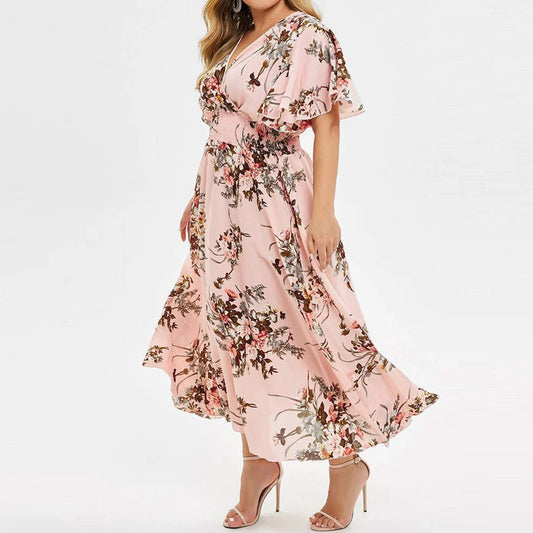 Plus Size 4XL 5XL Women Dress Floral Print Vacation Beach Sundress Summer