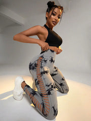 Women Tie Dye Hollow Out Leggings Sports Yoga Pants Fitness Sportswear