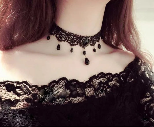 Korean Fashion Velvet Choker Necklace for Women Vintage Sexy Lace Necklace with Pendants Gothic Girl Neck Jewelry Accessories