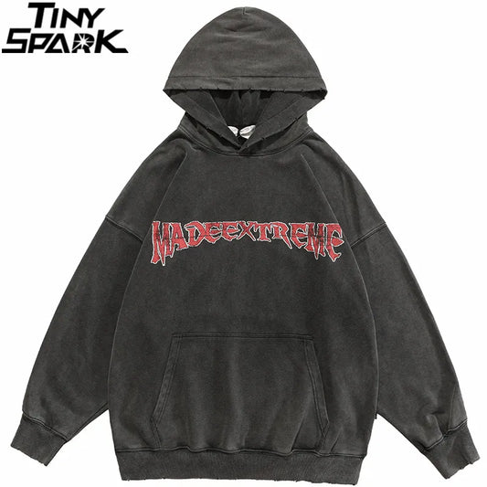 Hip Hop Men Sweatshirt Hoodie Streetwear Jesus Letter Print Washed Pullover