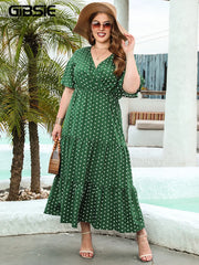 Plus Size Polka Dot V-Neck Butterfly Sleeve Dress Women Summer