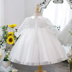 Fashion Baby Girl Princess Pearl Dress Puff Sleeve Infant Toddler Child White Vestido