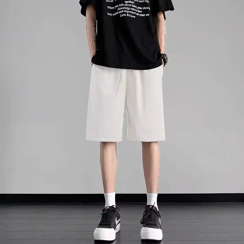 2024 New Men's Sports Shorts Fast Slow Run Breathable Quick-Dry Mesh Shorts Gym Fitnesssolid Color Polyester Casualwear