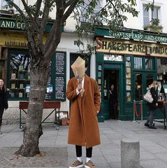 Men's Suit Collar Woolen Coat Loose Medium Length Casual Winter Windbreaker