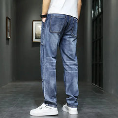 Pants Straight Trousers with Pockets Blue Jeans for Men Retro Baggy Buggy