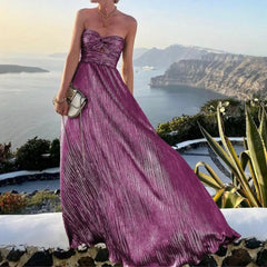 Knot Chest Wrapping Dresses Bronzing Backless Large Hem Maxi Dress