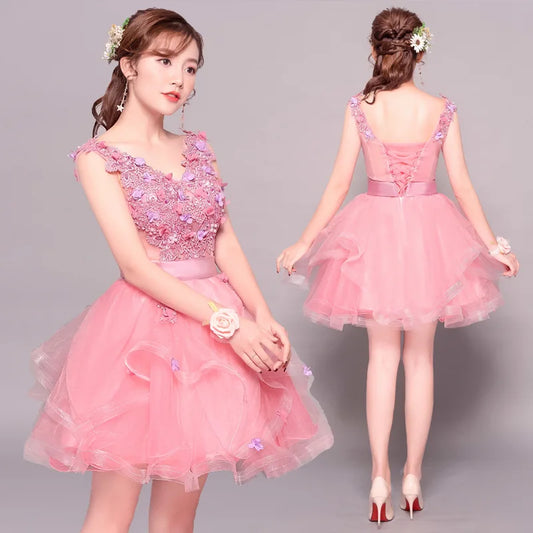 Party Dress Women Fashinable Pink Floral Summer Princess ladies Party Dress
