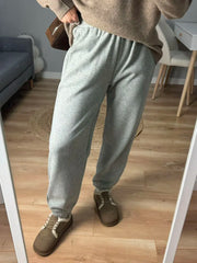 Sweatpants Women Winter Straight Leg Fleece Pants Elastic Waist Gray Velvet Trousers