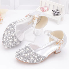 Girls Glitter Sandals Children's High Heels Shoes Kids Performance Crystal Sandals Baby