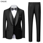 Men Suit Wedding 3 Pieces Set Elegant Blazers Shawl Collar Luxury Jacket