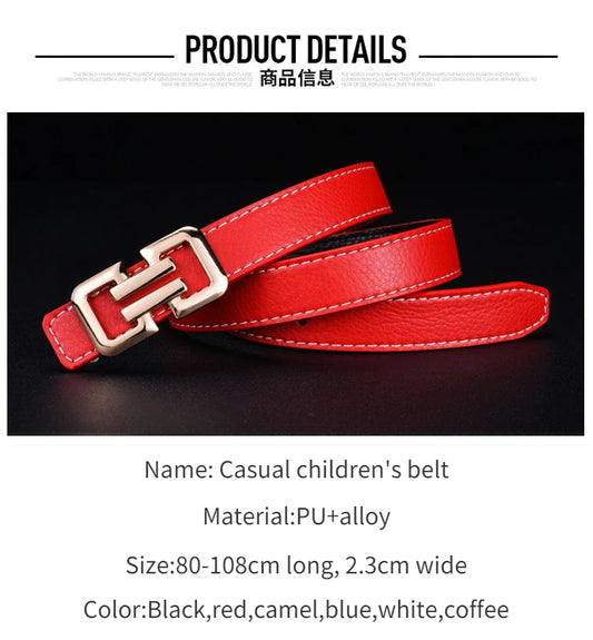 Fashion Luxury Design Children's Belt Metal Smooth Buckle High-end Belts Children's Belt Boys Girls Jeans Waistband Waist Belts