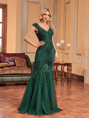 Formal attire Dresses: Sleeveless Green Sequin Formal Evening Dress Women