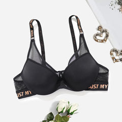 Thick Pad Push Up Bra with wire for Small Chest Women Letter Print Mesh Underwear