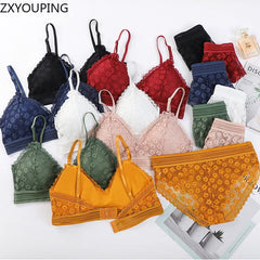 3 Piece Set Bra Lace Beauty Back Suit Underwear Gather Seamless