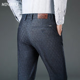 Men's Suit Trousers Cotton Loose Straight Pants for Male High Waist Elastic Black