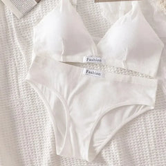Women Cotton Bra Set Briefs Low Waist Panties Wire Free Bralette Sport Lingerie