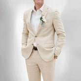 High-end Summer Beige Linen Wedding Suits for Men 2 Pieces