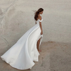 White Bridesmaid Dresses: A Line Wedding Dresses Sleeveless Off The Shoulder