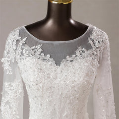 White Bridesmaid Dresses: Elegant long sleeves applique mermaid Wedding dresses