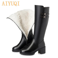 Genuine Leather Wool High Heel High Boots Women Large Size