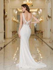 Homecoming Dresses: White Mermaid V Neck Evening Dresses Elegant Appliques
