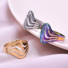 1Pc Stainless Steel Women Personality Textured Chunky Open Rings Punk Hammered