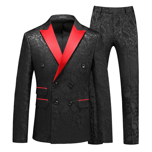 Tuxedo for Mens: Men Business Wedding Host Dark Print 3 Pcs Set / Male Slim Fit