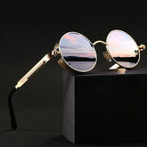 Classic Steampunk Sunglasses for Men and Women Retro Round Metal Frame Sunglasses