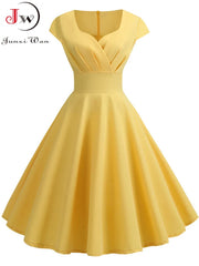 Evening Dresses: Women Short Sleeve Hepburn 50s 60s Vintage Pin Up Rockabilly