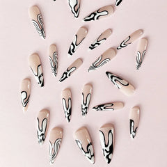 Long Almond Fake Nails Detachable French Ballet Halloween False Nails nail art Full Cover